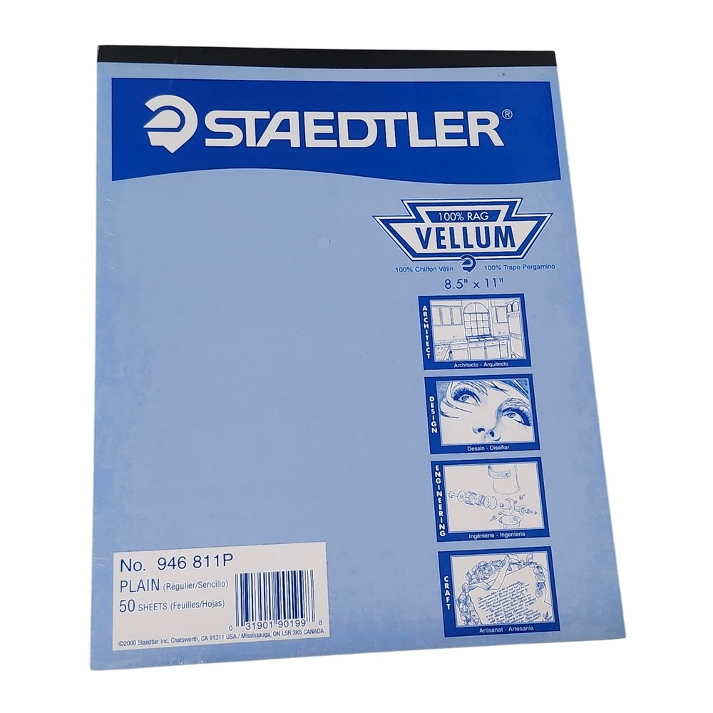 Vintage Staedtler Vellum 100% RAG Paper Pad 8.5x11 White 50 Sheets Drafting NEW